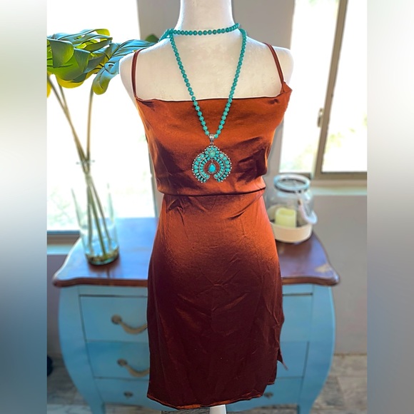 Aigemen Dresses & Skirts - Aigeman COPPER silk dress with slit.